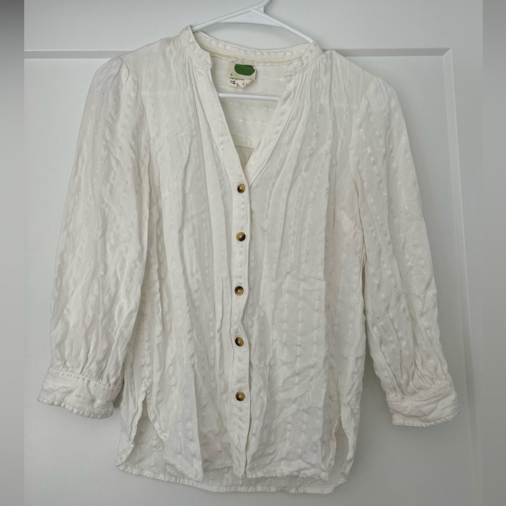 Anthropologie Cream Button-Up Blouse